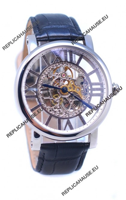 Ronde De Cartier Skeleton Silver Japanese Replica Watch 