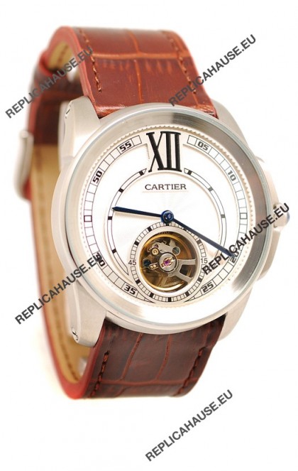 Calibre de Cartier Flying Tourbillon Japanese Replica Steel Watch 