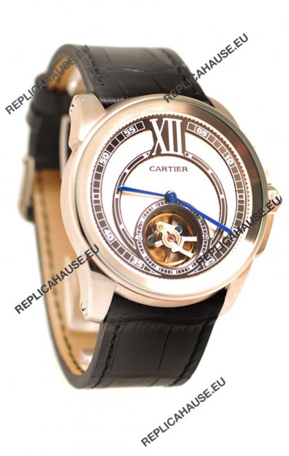 Calibre de Cartier Flying Tourbillon Japanese Replica Steel Watch 