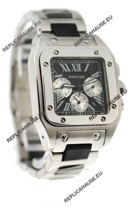 Cartier Santos 100 Japanese Replica Watch in Black Dial