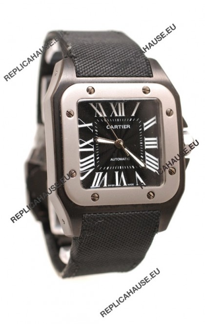 Cartier Santos 100 Swiss Replica Watch in Black Dial