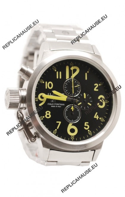 U-Boat Flightdeck Japanese Replica Steel Watch in Green Markers
