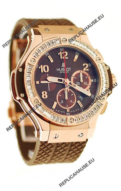 Hublot Big Bang Pink Gold Swiss Watch with Baguatte Diamonds