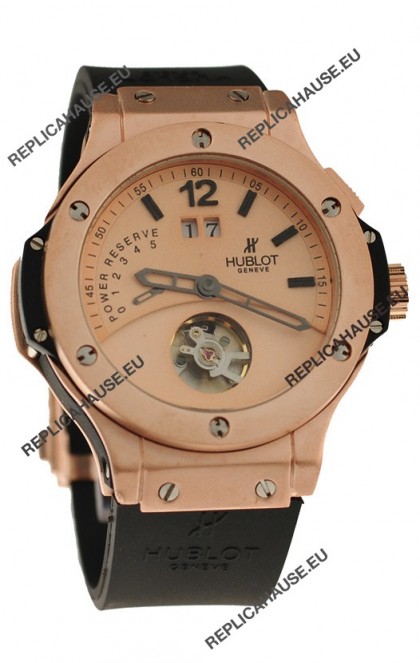 Hublot Big Bang Big Date Power Reserve Japanese Replica Tourbillon Watch in Pink Gold