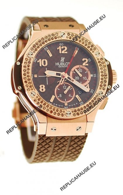 Hublot Big Bang 18K Pink Gold Casing Swiss Watch in Brown Dial