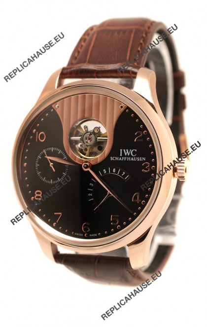 IWC Portuguese Tourbillon Mystere Japanese Replica Rose Gold Watch 