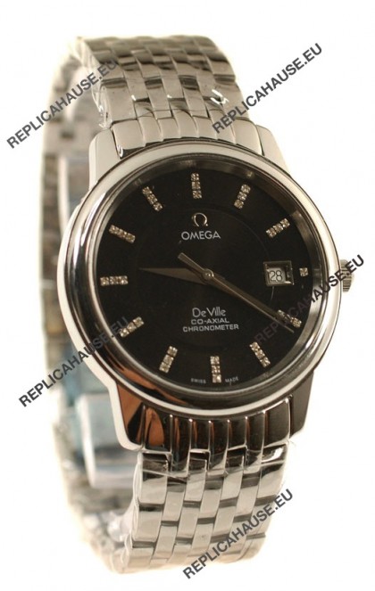 Omega Co-Axial Deville Japanese Steel Watch in Diamond Encrusted Stick Markers