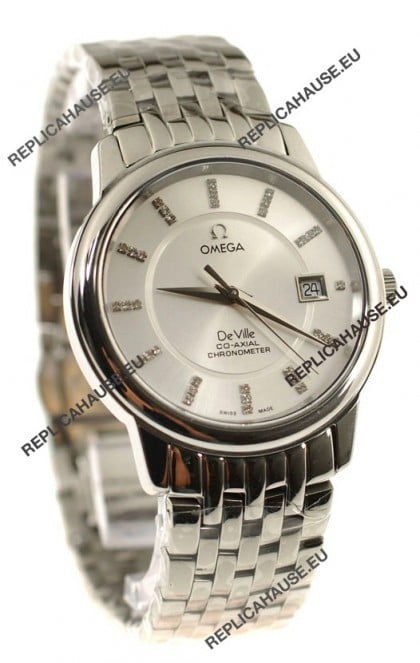 Omega Co-Axial Deville Japanese Steel Watch in Diamond Encrusted Stick Markers