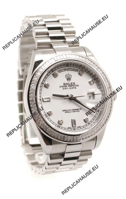 Rolex Day Date Silver Japanese Mens Watch
