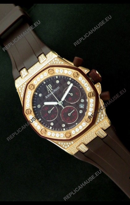 Audemars Piguet Royal Oak Ladies Alinghi Limited Edition Japanese Gold Watch in Maroon Dial
