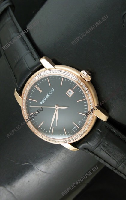 Audemars Piguet Jules Classic Swiss Automatic Rose Gold Watch in Black Dial