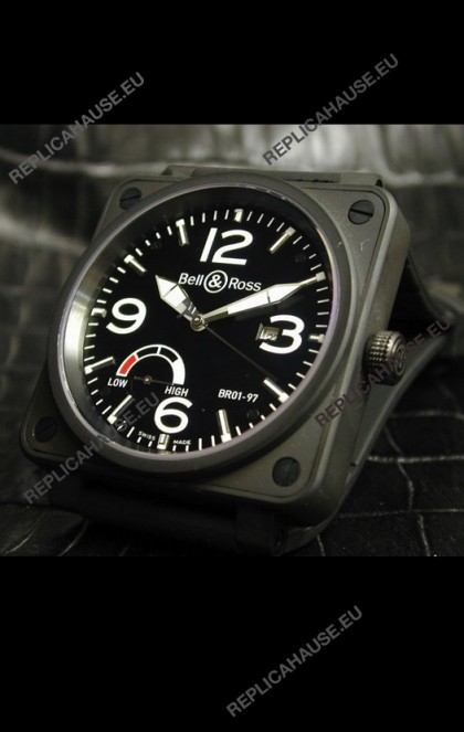 Bell and Ross BR013 97 Power Reserve Swiss Replica Watch in Black dial