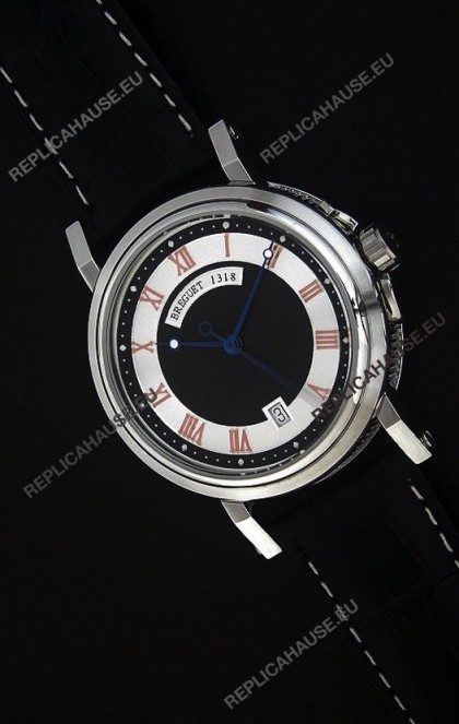 Breguet De La Marine Swiss Replica Steel Watch in Black & White Dial