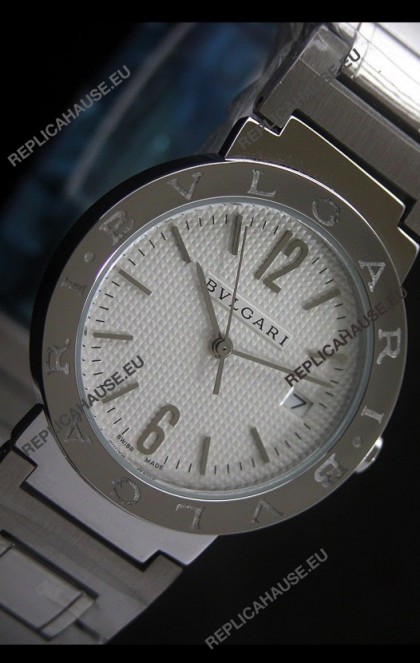 Bvlgari Diagono Japanese Replica Quartz Watch in White Dial