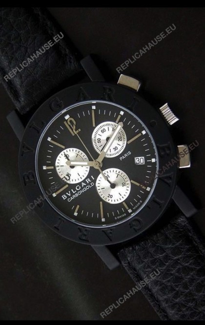 Bvlgari Carbongold Japanese Replica Quartz PVD Watch in Black Dial