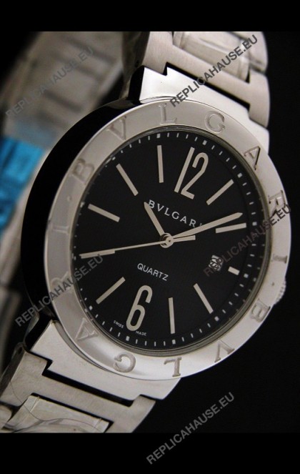 Bvlgari Diagono Japanese Replica Quartz Watch in Black Dial