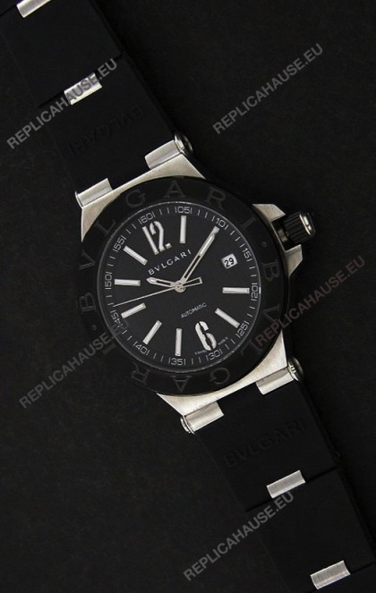 Bvlgar Diagono Japanese Replica Quartz Watch in Black Dial 