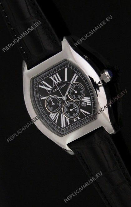 Cartier Tortue Japanese Replica Watch in Black Strap