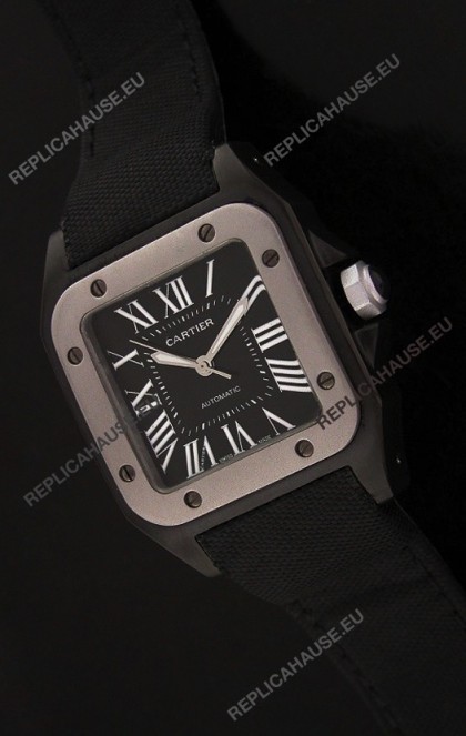 Cartier Santos Swiss Replica Titanium Bezel Watch