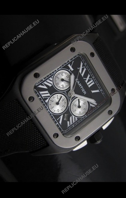 Cartier Santos 100 Japanese Replica Watch in Black Dial
