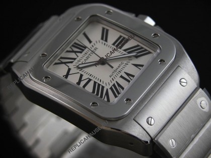 Cartier Santos Swiss Replica Watch in White Dial