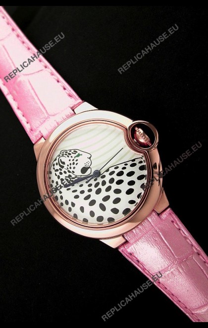 Ballon De Cartier Watch in Pink Gold Casing with Leopard Dial