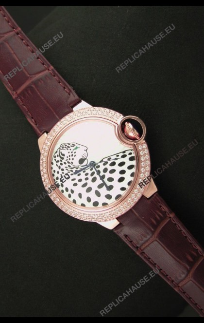 Ballon De Cartier Watch in Pink Gold Casing with Diamonds Bezel