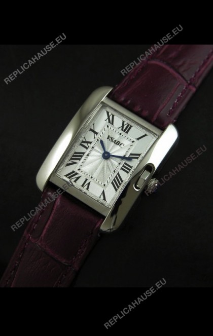 Cartier Louis Japanese Replica Ladies Watch in Red Wine Strap