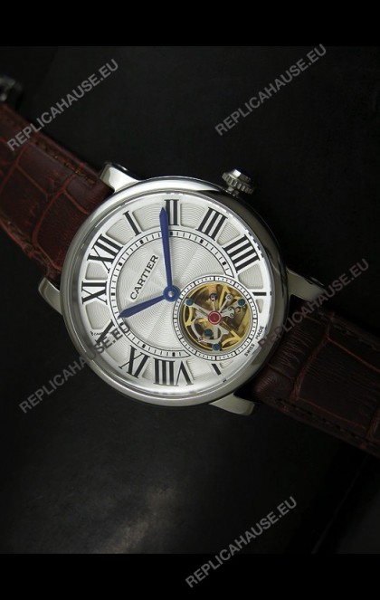Cartier Ronde de Tourbillon Japanese Replica Watch in Brown Strap