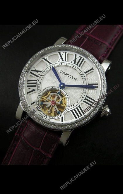 Cartier Ronde de Tourbillon Japanese Replica Watch in Diamond Bezel