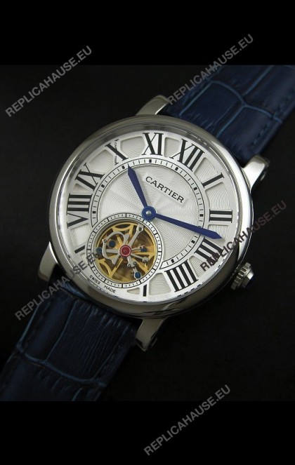 Cartier Ronde de Tourbillon Japanese Replica Watch in Blue Strap