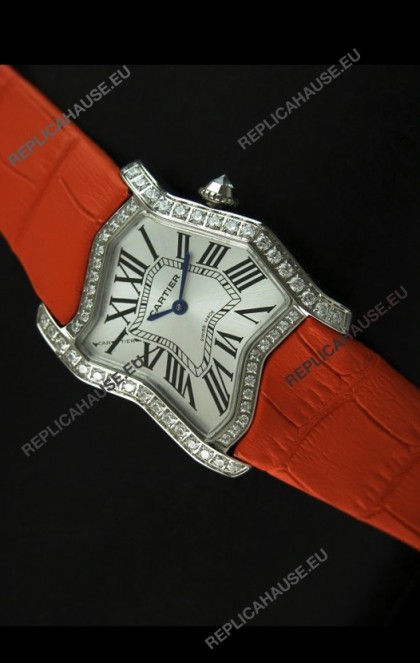 Cartier Tank Folle Ladies Replica Watch in Steel Case/Orange Strap