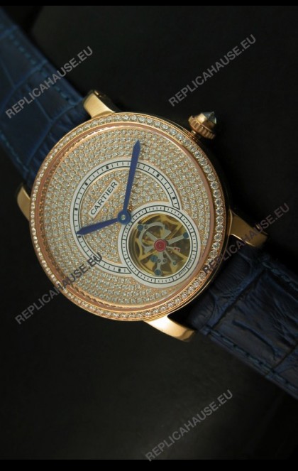 Ronde De Cartier Tourbillon Replica Watch Pink Gold Case - Purple Strap