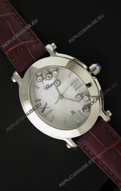 Chopard Happy Sport Ladies Japanese Replica Watch in Brown Strap
