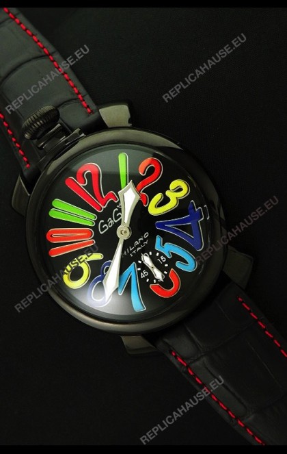 Gaga Milano Italy Japanese Replica PVD Watch in Black Dial