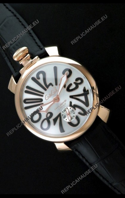 Gaga Milano Italy Japanese Replica Rose Gold Watch in Black Arabic Markers