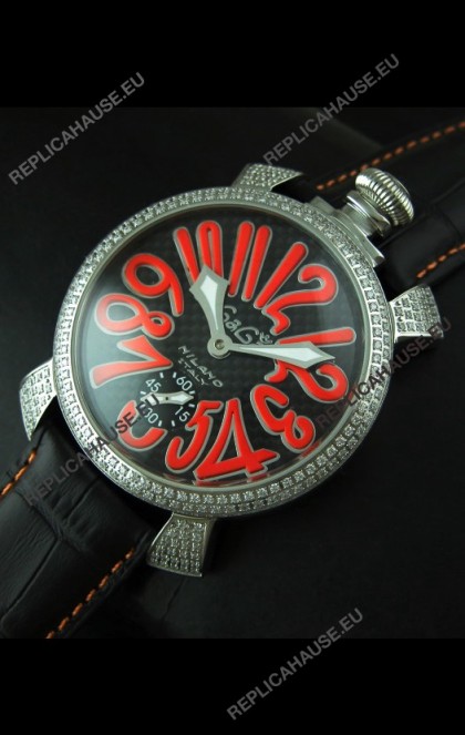 Gaga Milano Italy Manuale Replica Japanese Watch in Orange Markers
