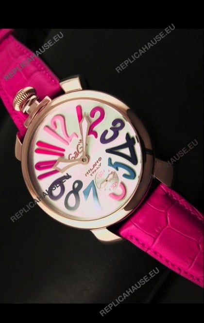 GaGa Milano Japanese Handwind Movement in Pink Strap - Pink Gold Casing