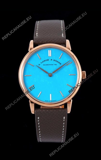 A.Lange & Sohne Saxonia Thin Swiss Replica Watch Rose Gold Case Tiffany Blue Dial