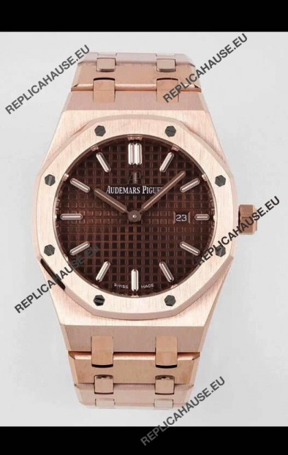 Audemars Piguet Royal Oak 33MM Rose Gold Brown Dial 1:1 Mirror Replica Watch