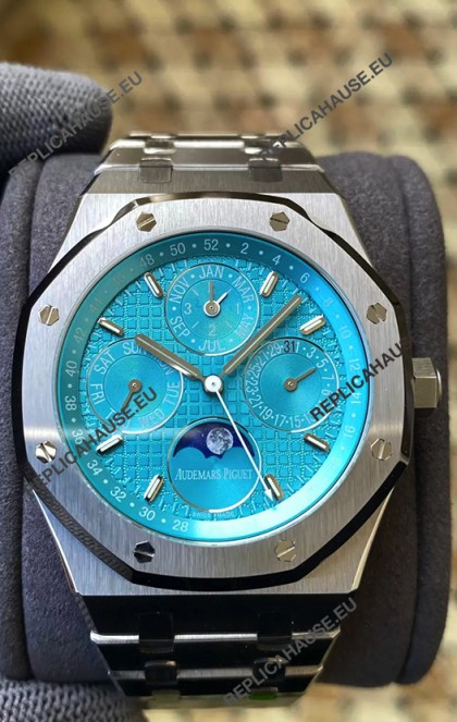 Audemars Piguet Royal Oak Perpetual Calendar Swiss Replica 904L Steel in Cyan Blue Dial