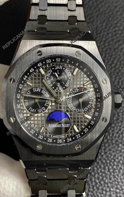 Audemars Piguet Royal Oak Perpetual Calendar Swiss Replica Black PVD Casing in Black Dial 