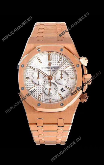 Audemars Piguet Royal Oak Chronograph White Dial Rose Gold on 904L Steel - 1:1 Mirror Replica