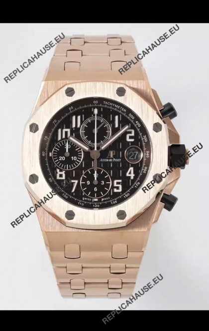 Audemars Piguet Royal Oak Offshore Black Dial Chronograph 1:1 Mirror Replica Watch - Rose Gold 