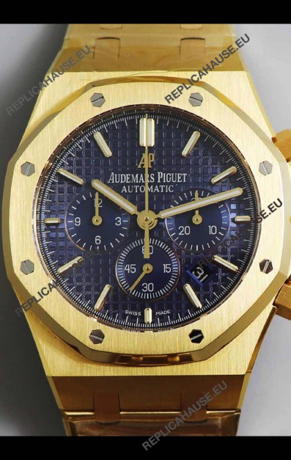 Audemars Piguet Royal Oak Chronograph Yellow Gold Blue Dial Steel Strap Swiss Replica Watch