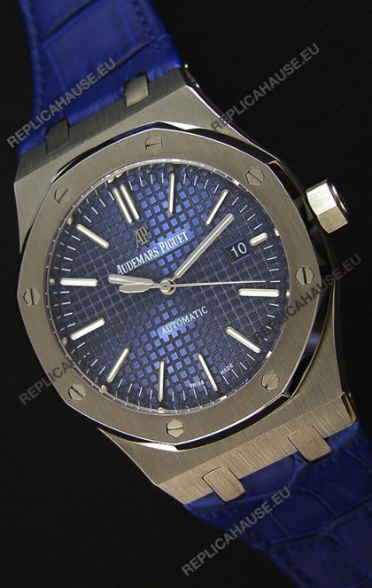 Audemars Piguet Royal Oak 41MM Blue Dial Leather Strap - 1:1 Mirror Ultimate Edition