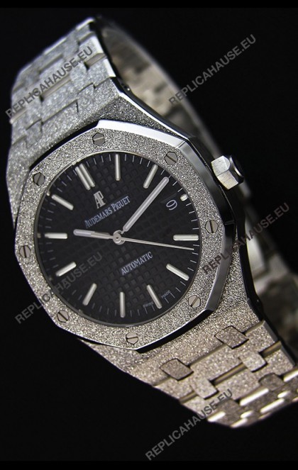 Audemars Piguet Royal Oak Frosted Self-Winding White Gold Black Dial 1:1 Mirror Replica Watch 