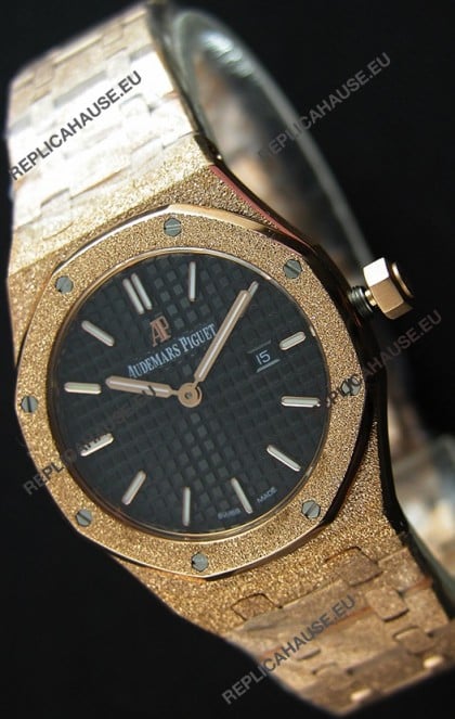 Audemars Piguet Royal Oak Frosted Rose Gold QUARTZ Watch Black Dial 33MM - 1:1 Mirror Replica 