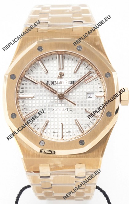 Audemars Piguet Royal Oak 15400 41MM Rose Gold White Dial Super Clone Replica Watch 