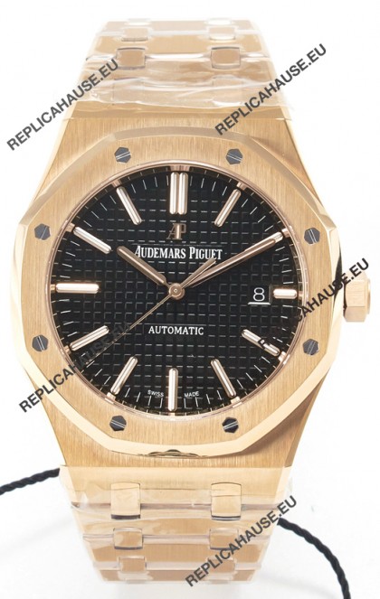 Audemars Piguet Royal Oak 15400 41MM Rose Gold Black Dial Super Clone Replica Watch 